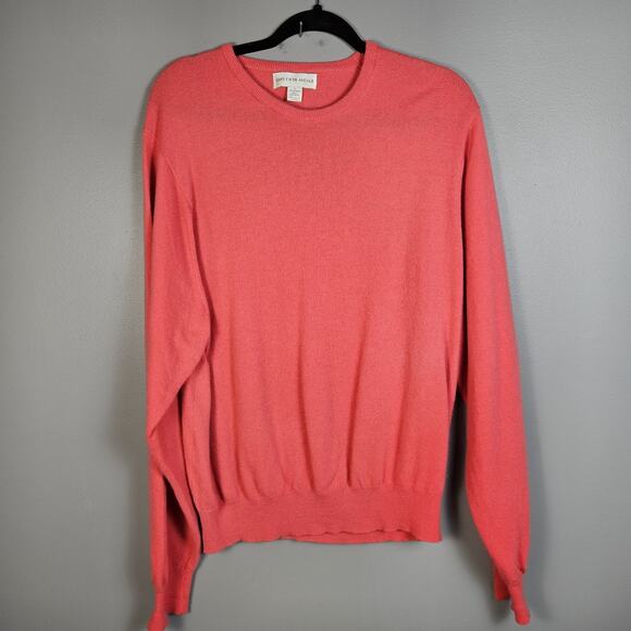 Saks Fifth Avenue Cashmere Sweater Mens Large Crewneck Pullover Coral Red - Picture 1 of 5